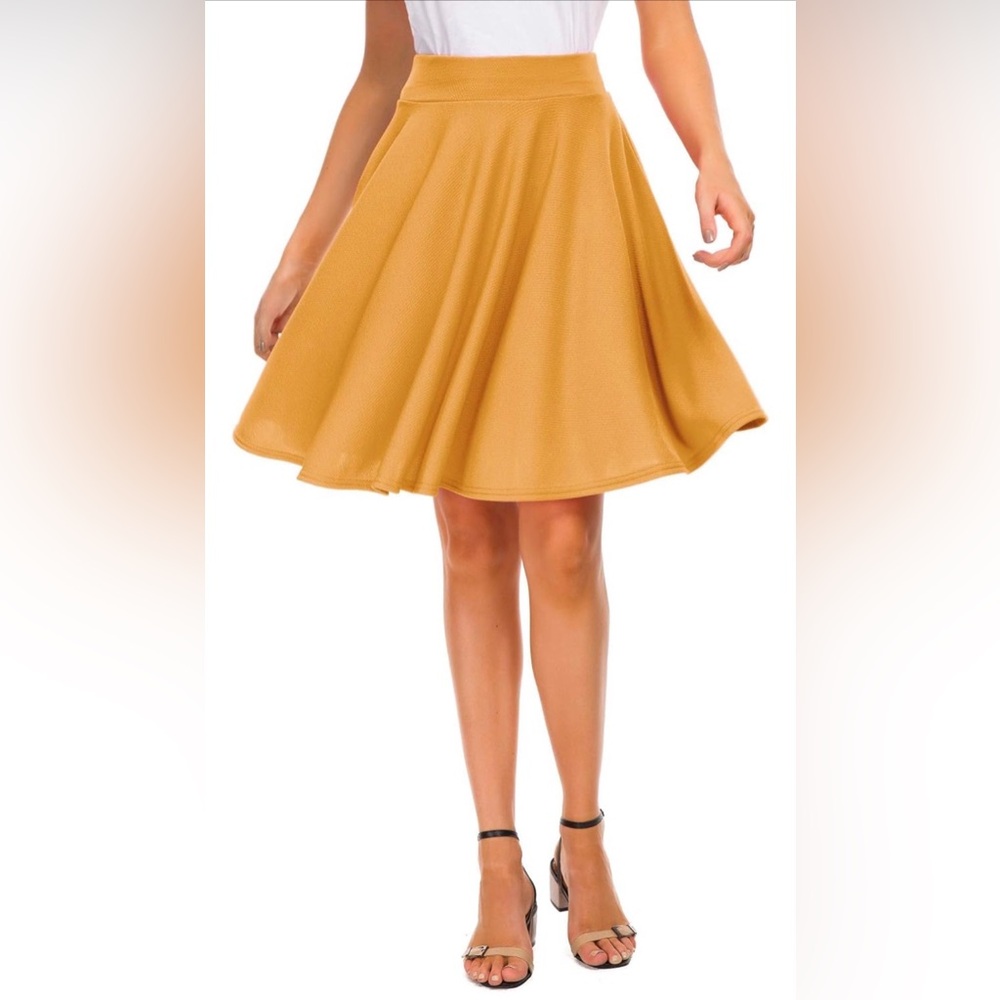 EXCHIC Women’s Stretchy Flared Mini Skater Skirt Basic A-line Midi Skirt Size M